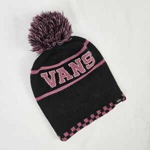 Womens Vans Off the Wall Beanie Hat Pink Black Adult Toboggan Cap W/Pompom